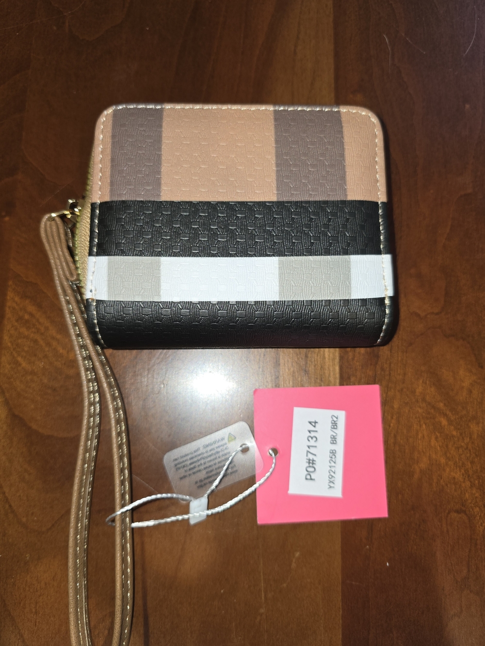 NWT Iconic Bags Striped Wristlet Wallet - Brown & Black